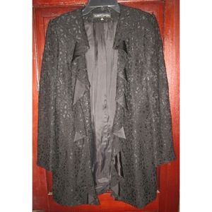 Albert Nipon Vintage Size Sz 8 Black Lace Open Coat Jacket Duster Ruffle Topper